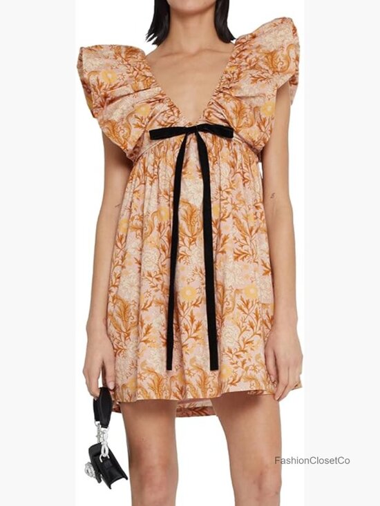 Dresses & Skirts - Floral Print V Neck Puff Sleeve Mini Babydoll Dress